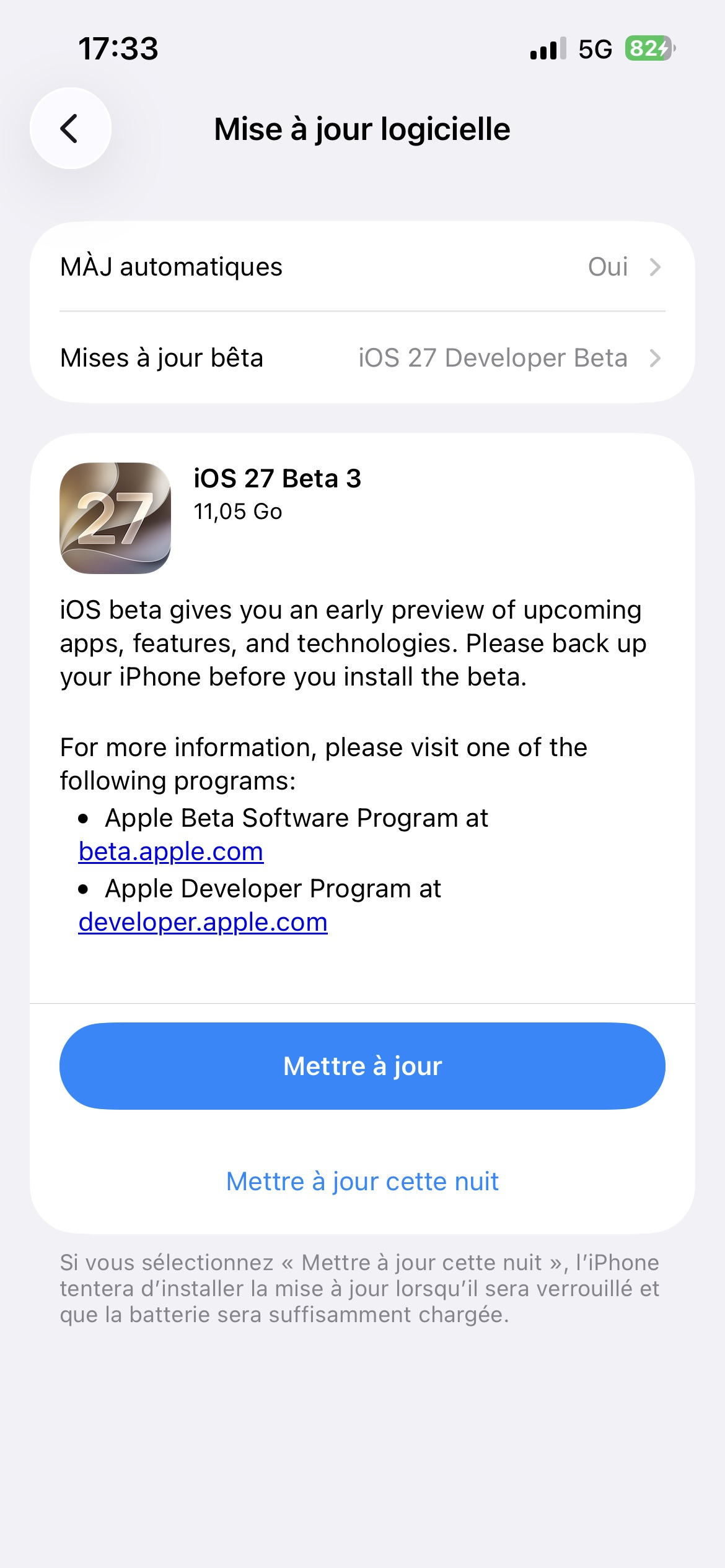 iOS 27 Beta 3 disponible au telechargement