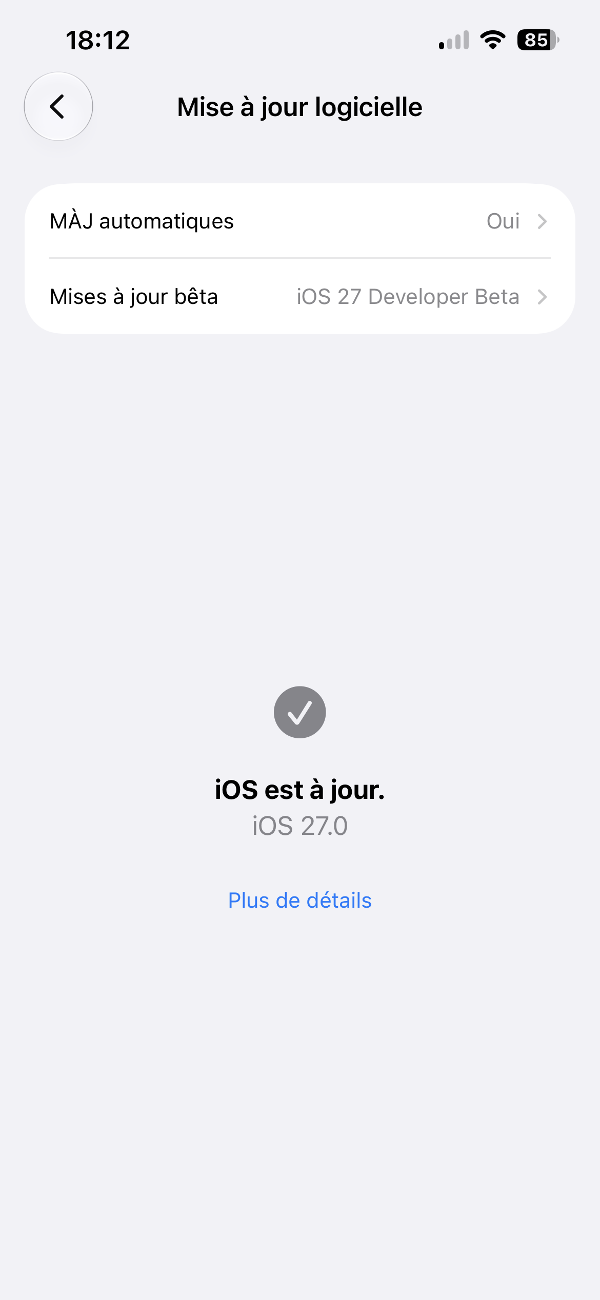 iPhone a jour sous iOS 27.0